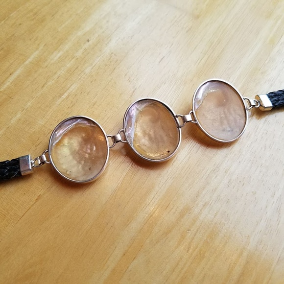 Stunning Statement Handmade Seashell Leather & 925 Silver Bracelet Adjustable - Picture 6 of 6